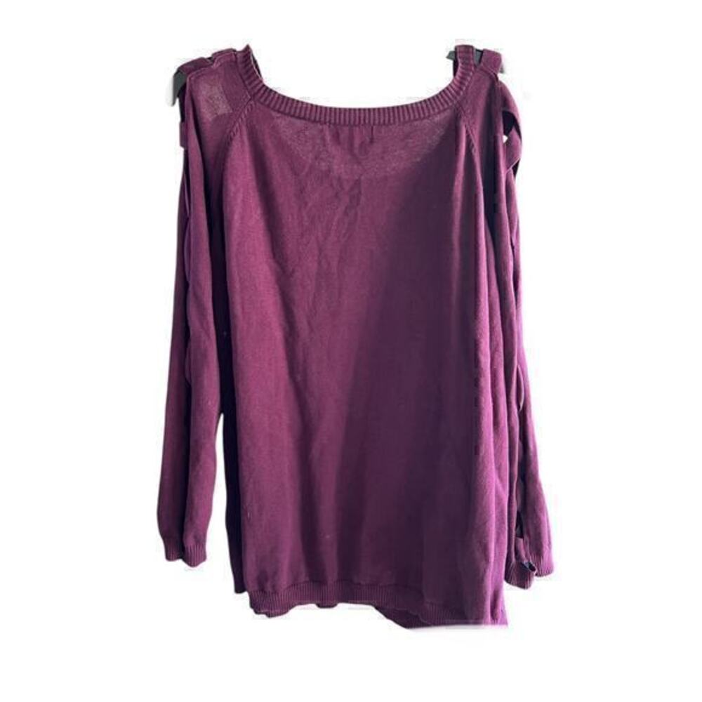 A9 Skies Are Blue Merlot Red lattice braided long sleeve pullover plus 2X